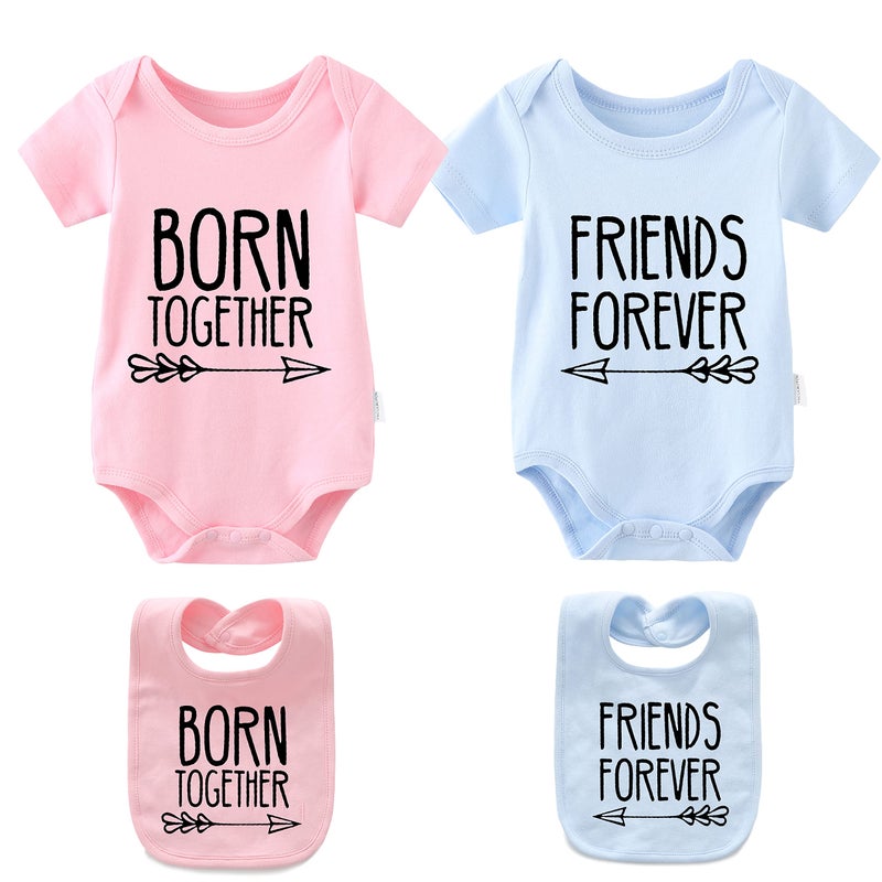YSCULBUTOL Baby Twins Bodysuits Best Friends Forever Baby Clothes Set with Bibs Girl Outfit with hatï¼ˆPinkBule Best6Mï¼‰ - Image 1